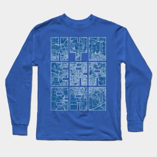 Hyderabad, India City Map Typography - Blueprint Long Sleeve T-Shirt